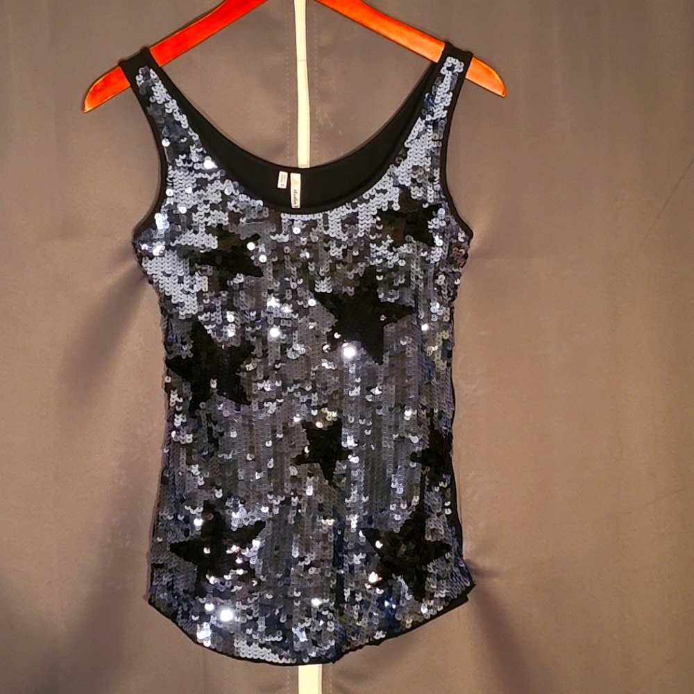 Maurice's Sequenced Star Tanktop Extrasmall Denim and Black